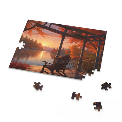 Autumn Lakeside Porch Sunset Jigsaw Puzzle — 120/252/500-Piece - Puzzle