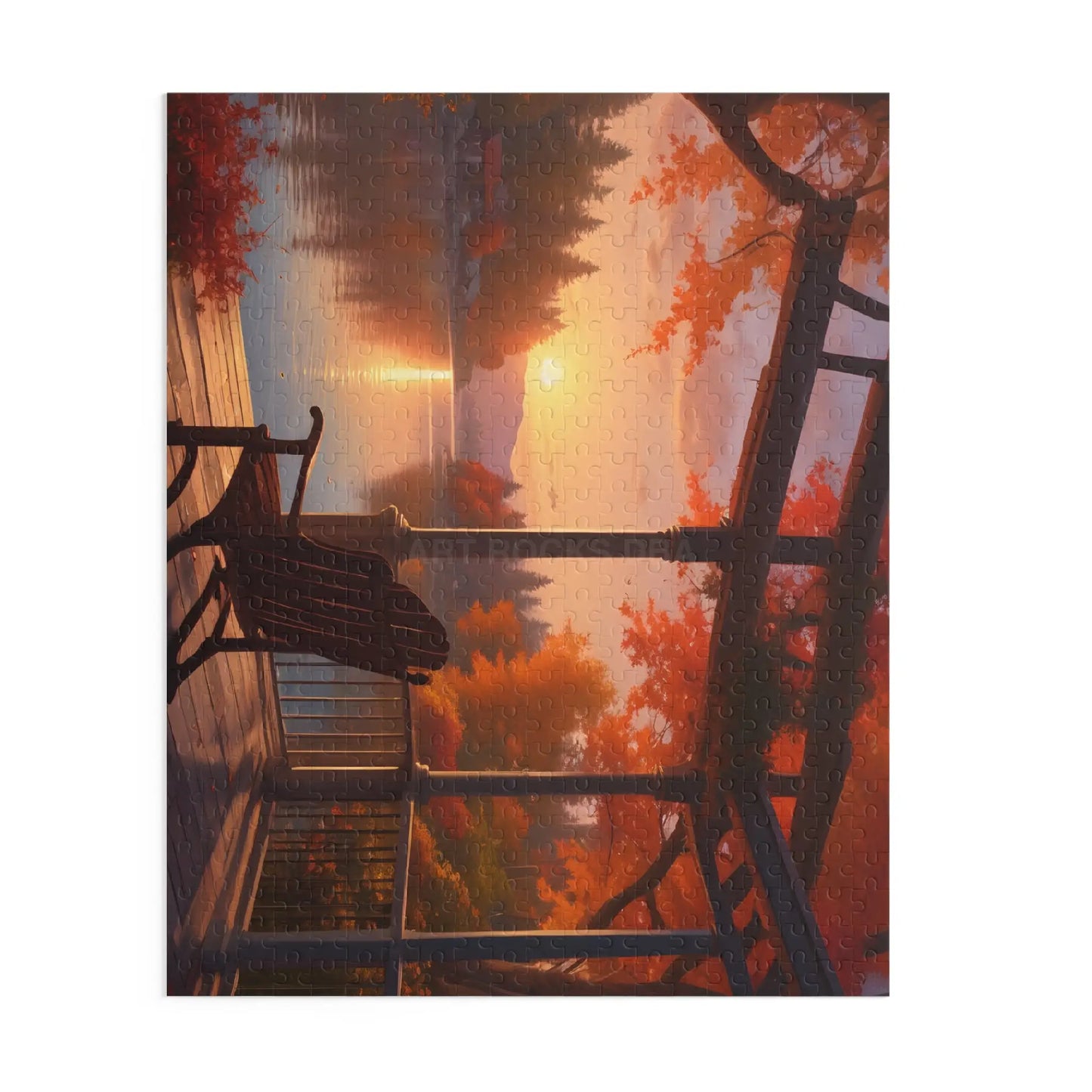 Autumn Lakeside Porch Sunset Jigsaw Puzzle — 120/252/500-Piece - Puzzle