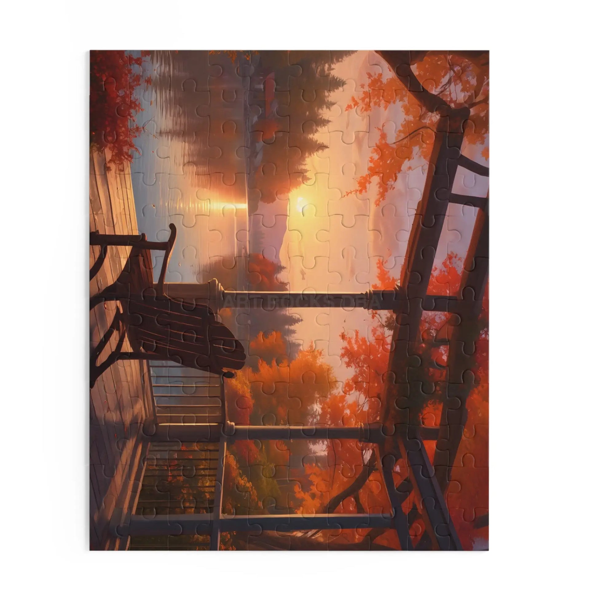 Autumn Lakeside Porch Sunset Jigsaw Puzzle — 120/252/500-Piece - Puzzle