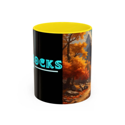 Autumn Mountain Coffee Mug — Scenic Fall Landscape Accent Mug (11/15oz) - 11oz / Yellow - Mug