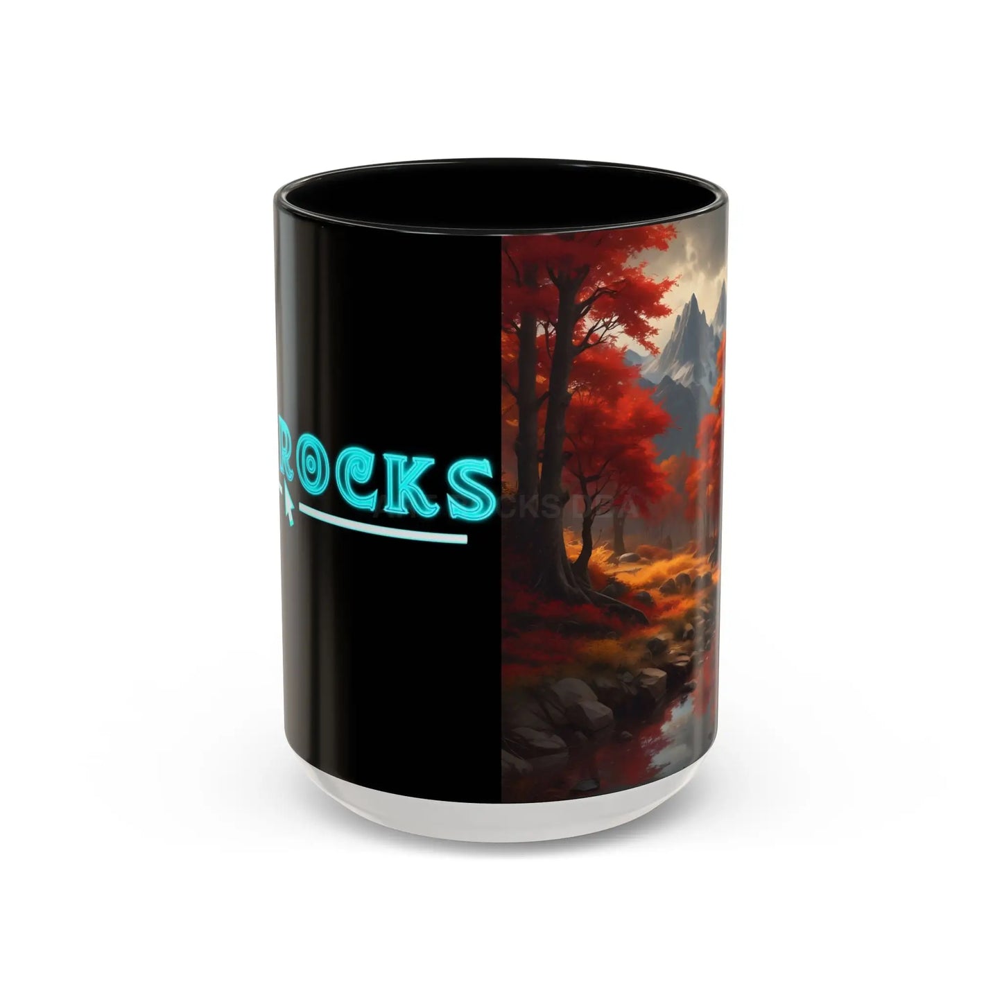 Autumn Mountain Landscape Coffee Mug — Scenic Fall River 11/15oz Accent Mug - 15oz / Black - Mug