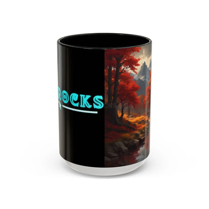 Autumn Mountain Landscape Coffee Mug — Scenic Fall River 11/15oz Accent Mug - 15oz / Black - Mug