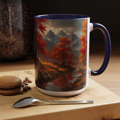 Autumn Mountain Landscape Coffee Mug — Scenic Fall River 11/15oz Accent Mug - Mug