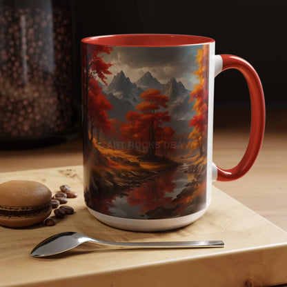 Autumn Mountain Landscape Coffee Mug — Scenic Fall River 11/15oz Accent Mug - Mug