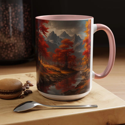 Autumn Mountain Landscape Coffee Mug — Scenic Fall River 11/15oz Accent Mug - Mug