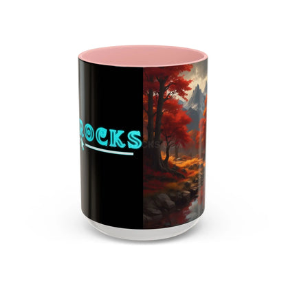 Autumn Mountain Landscape Coffee Mug — Scenic Fall River 11/15oz Accent Mug - 15oz / Pink - Mug