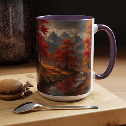 Autumn Mountain Landscape Coffee Mug — Scenic Fall River 11/15oz Accent Mug - Mug