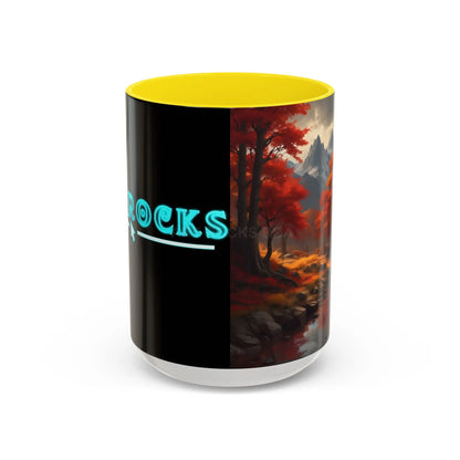 Autumn Mountain Landscape Coffee Mug — Scenic Fall River 11/15oz Accent Mug - 15oz / Yellow - Mug