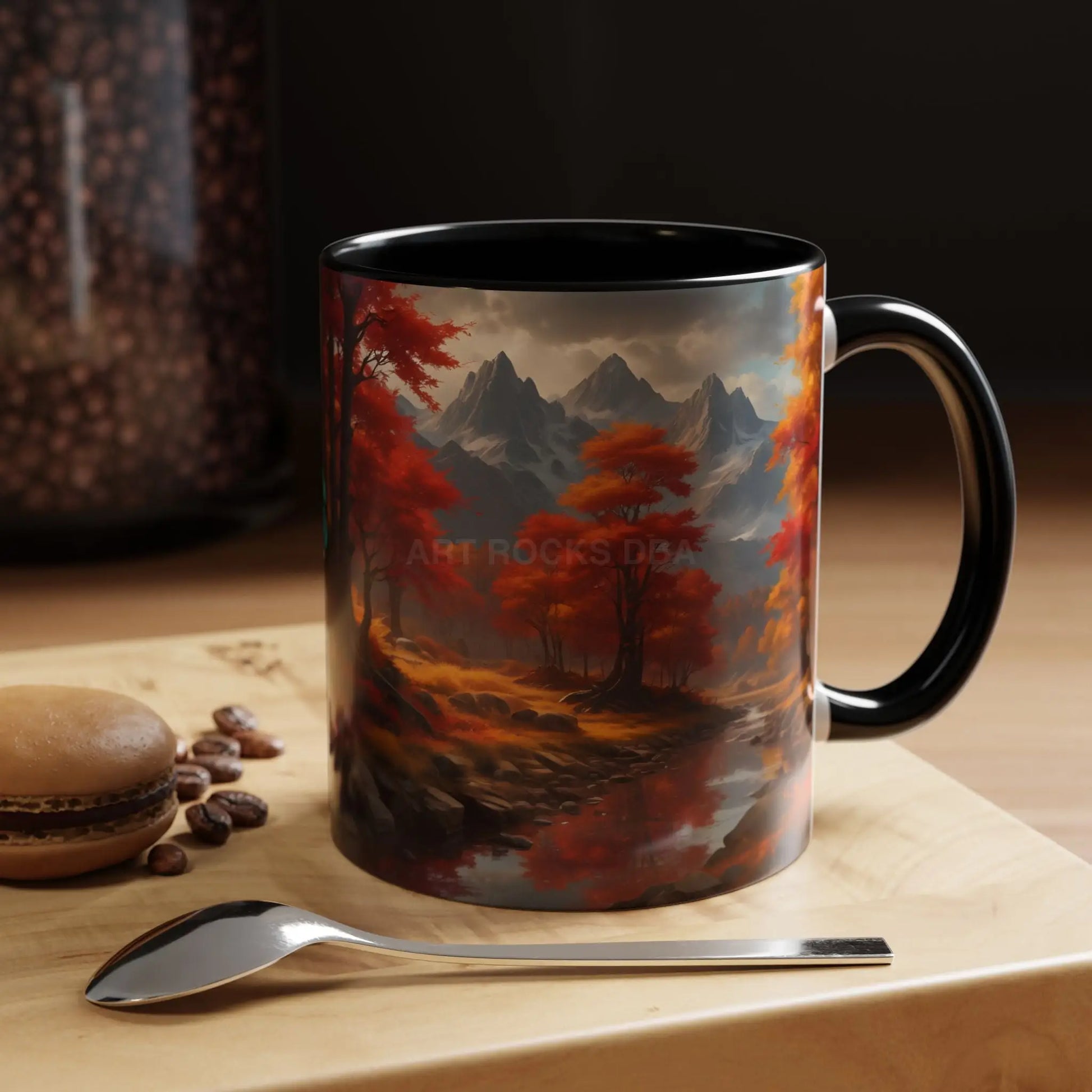 Autumn Mountain Landscape Coffee Mug — Scenic Fall River 11/15oz Accent Mug - 11oz / Black - Mug