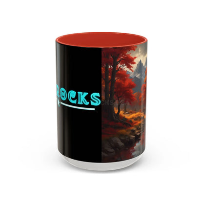 Autumn Mountain Landscape Coffee Mug — Scenic Fall River 11/15oz Accent Mug - 15oz / Red - Mug