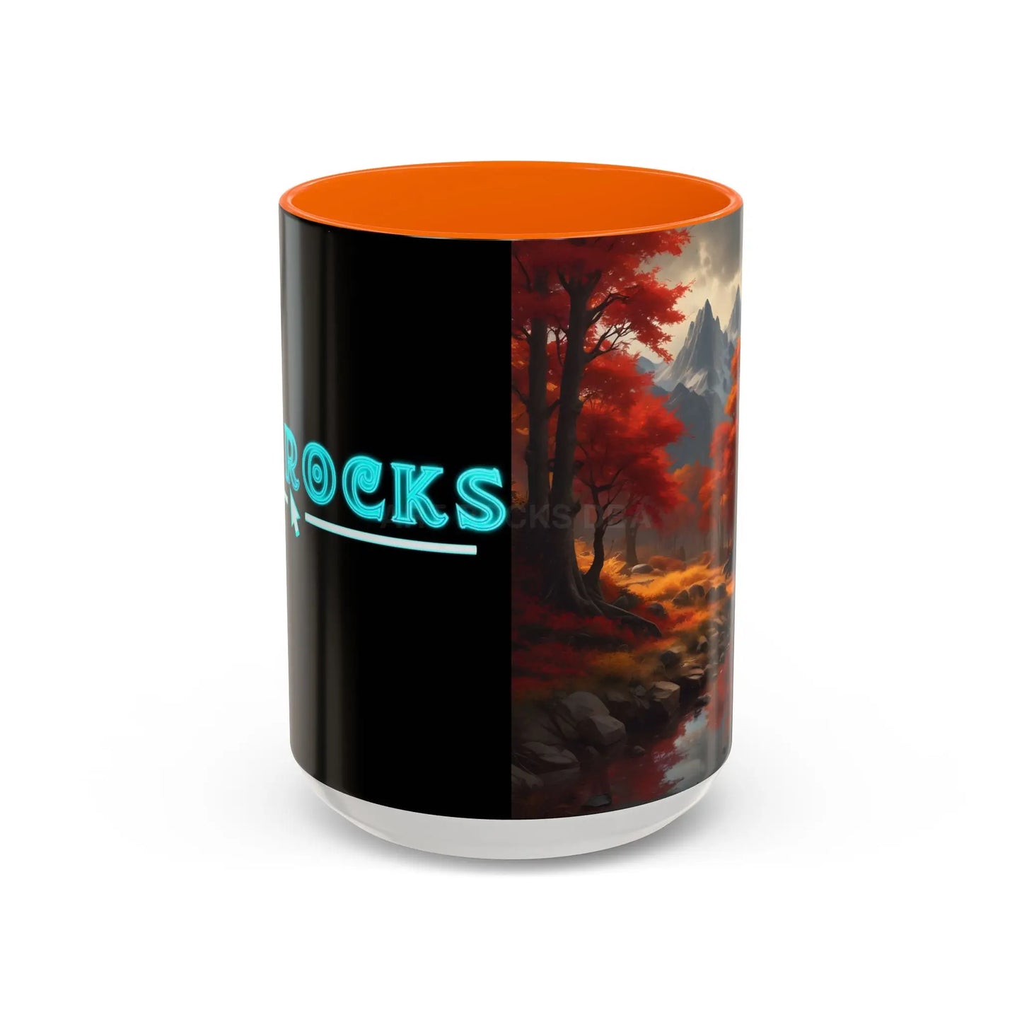 Autumn Mountain Landscape Coffee Mug — Scenic Fall River 11/15oz Accent Mug - 15oz / Orange - Mug