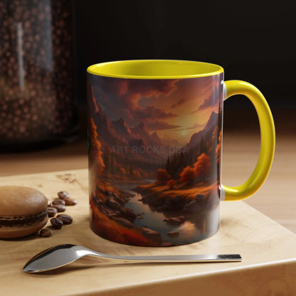 Autumn Mountain Landscape Coffee Mug – Sunset Mountain River Accent Mug (11/15 oz) - Mug