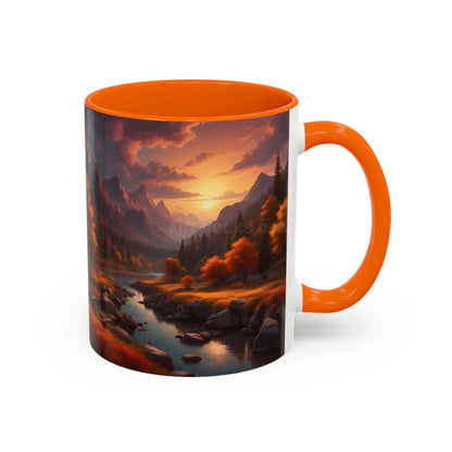 Autumn Mountain Landscape Coffee Mug – Sunset Mountain River Accent Mug (11/15 oz) - Mug