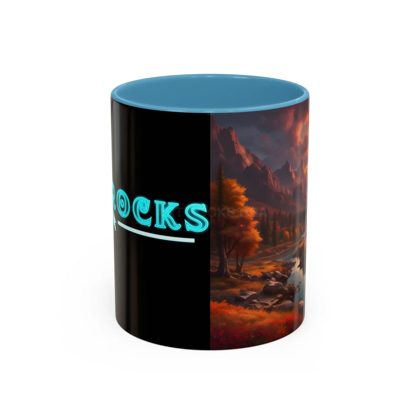 Autumn Mountain Landscape Coffee Mug – Sunset Mountain River Accent Mug (11/15 oz) - 11oz / Light Blue - Mug