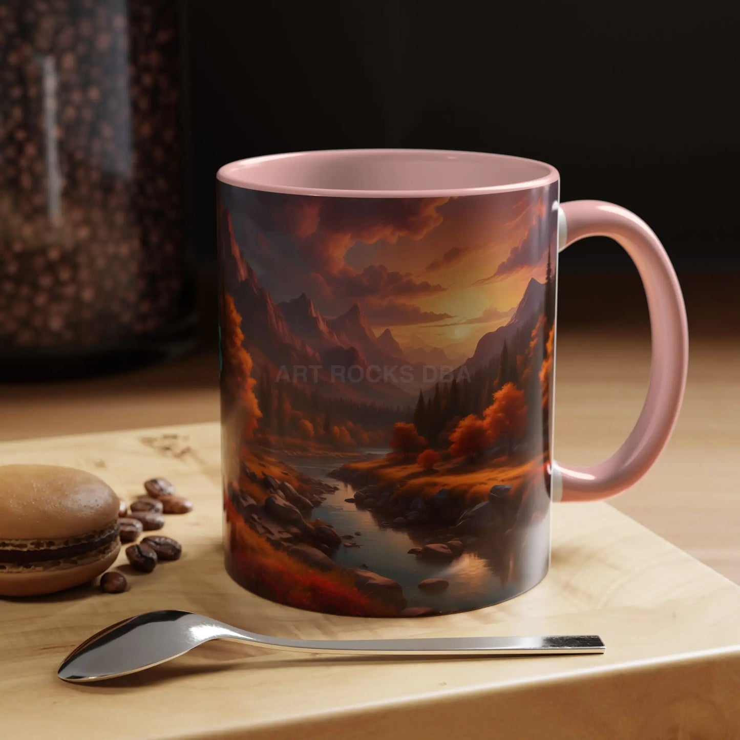 Autumn Mountain Landscape Coffee Mug – Sunset Mountain River Accent Mug (11/15 oz) - Mug