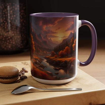 Autumn Mountain Landscape Coffee Mug – Sunset Mountain River Accent Mug (11/15 oz) - Mug