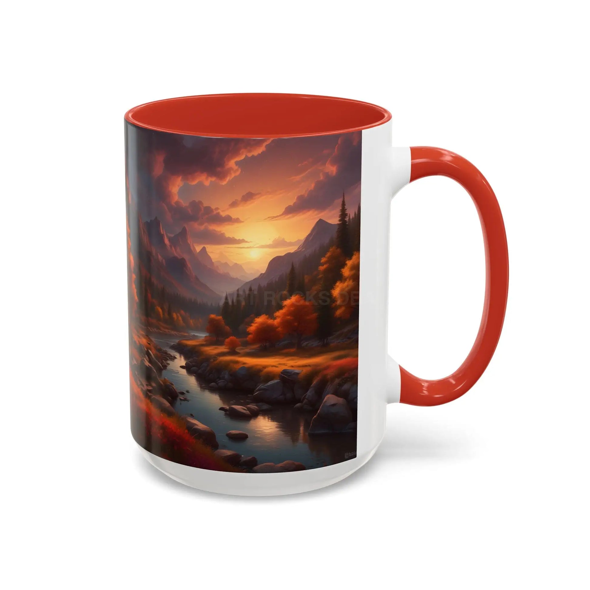 Autumn Mountain Landscape Coffee Mug – Sunset Mountain River Accent Mug (11/15 oz) - Mug