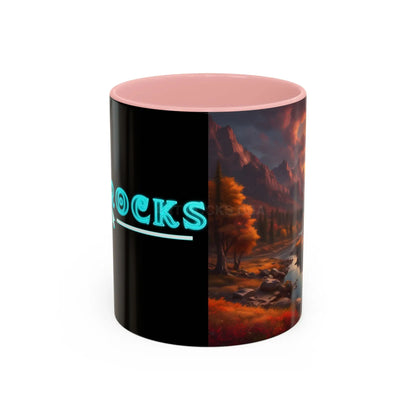 Autumn Mountain Landscape Coffee Mug – Sunset Mountain River Accent Mug (11/15 oz) - 11oz / Pink - Mug