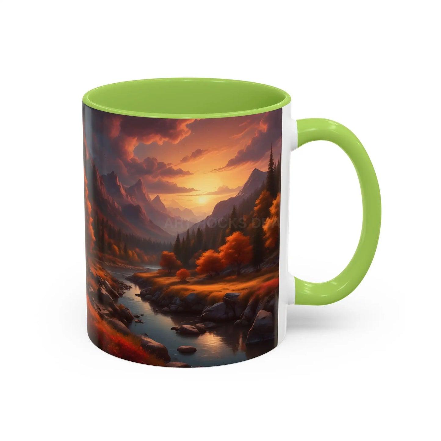 Autumn Mountain Landscape Coffee Mug – Sunset Mountain River Accent Mug (11/15 oz) - Mug