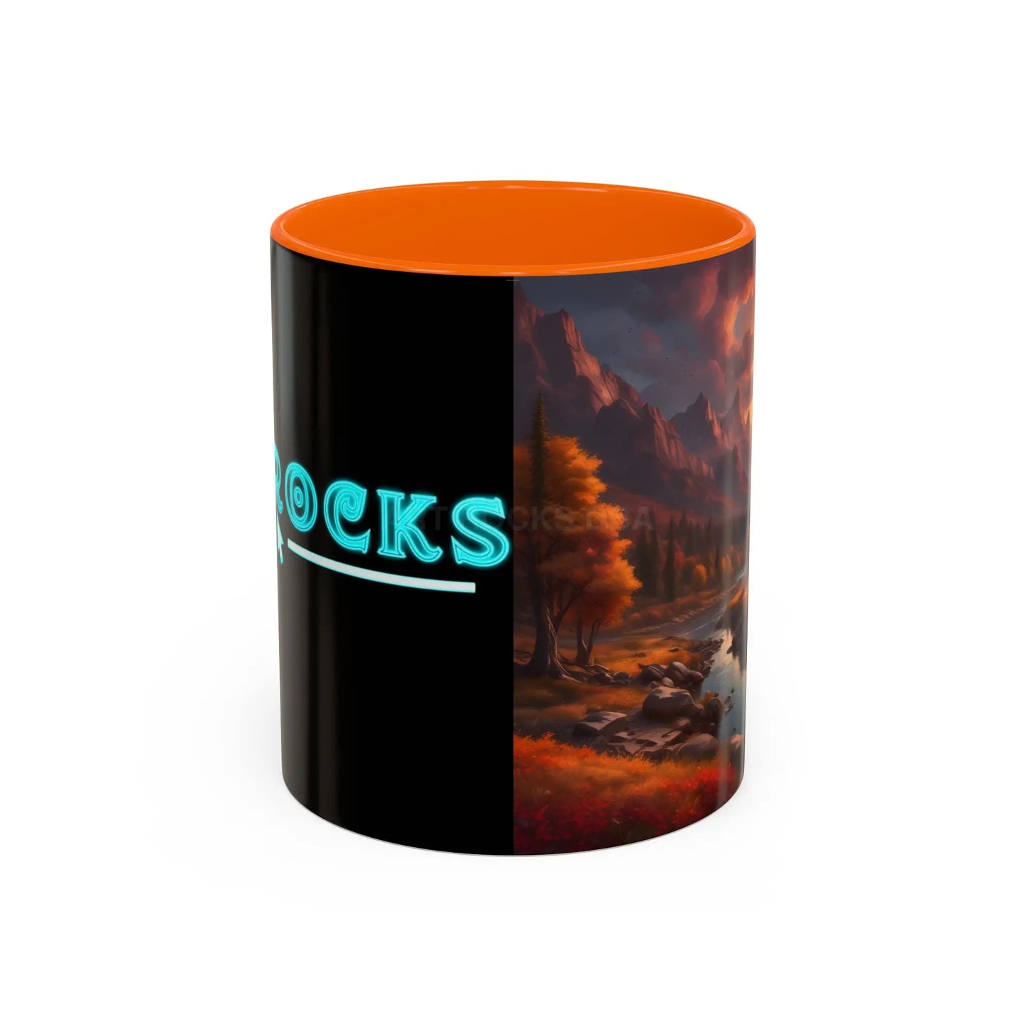 Autumn Mountain Landscape Coffee Mug – Sunset Mountain River Accent Mug (11/15 oz) - 11oz / Orange - Mug