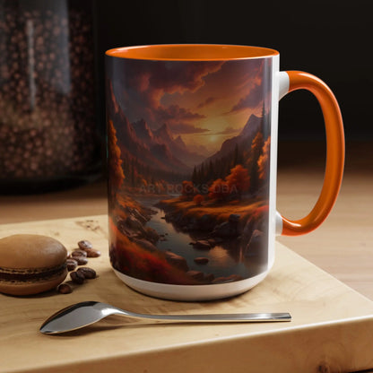 Autumn Mountain Landscape Coffee Mug – Sunset Mountain River Accent Mug (11/15 oz) - Mug