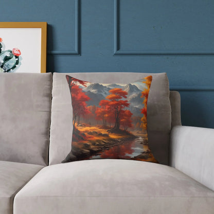 Autumn Mountain Landscape Square Pillow - Cozy Home Decor Fall Cushion Nature Inspired Pillow Thanksgiving Gift Living