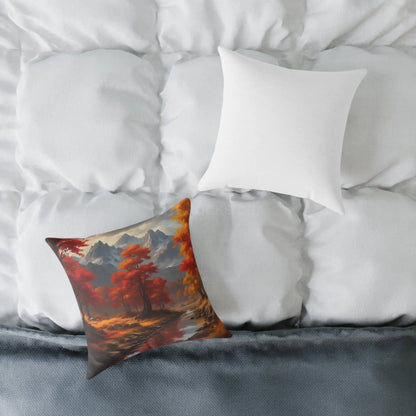 Autumn Mountain Landscape Square Pillow - Cozy Home Decor Fall Cushion Nature Inspired Pillow Thanksgiving Gift Living