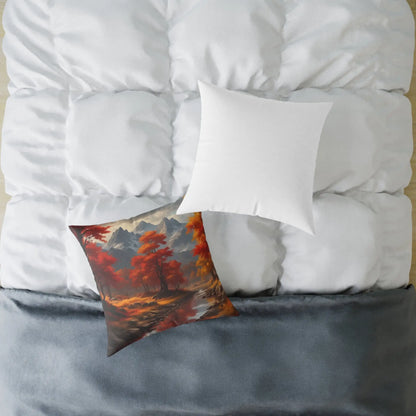 Autumn Mountain Landscape Square Pillow - Cozy Home Decor Fall Cushion Nature Inspired Pillow Thanksgiving Gift Living