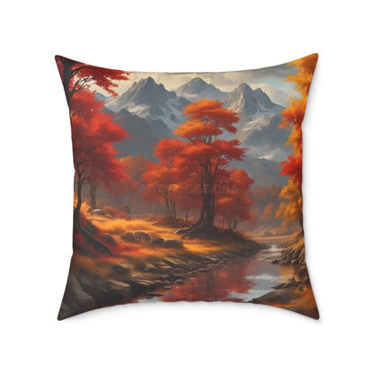 Autumn Mountain Landscape Square Pillow - Cozy Home Decor Fall Cushion Nature Inspired Pillow Thanksgiving Gift Living