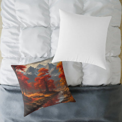 Autumn Mountain Landscape Square Pillow - Cozy Home Decor Fall Cushion Nature Inspired Pillow Thanksgiving Gift Living