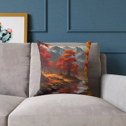 Autumn Mountain Landscape Square Pillow - Cozy Home Decor Fall Cushion Nature Inspired Pillow Thanksgiving Gift Living