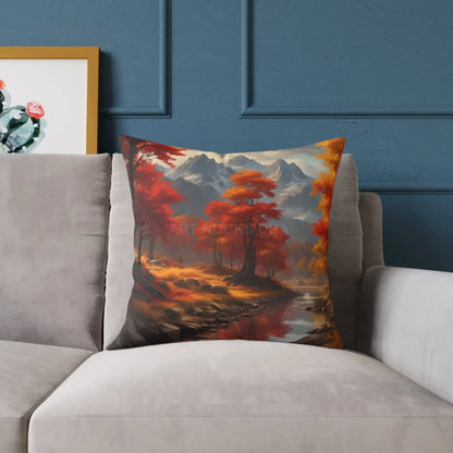 Autumn Mountain Landscape Square Pillow - Cozy Home Decor Fall Cushion Nature Inspired Pillow Thanksgiving Gift Living