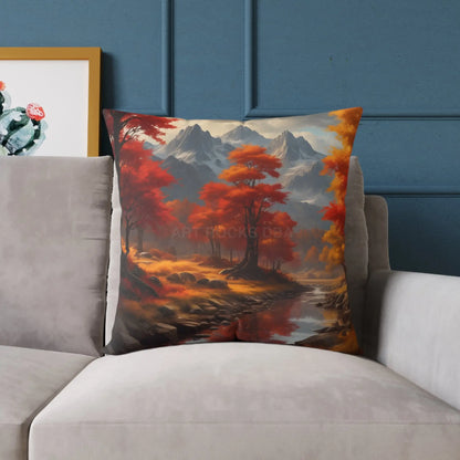 Autumn Mountain Landscape Square Pillow - Cozy Home Decor Fall Cushion Nature Inspired Pillow Thanksgiving Gift Living