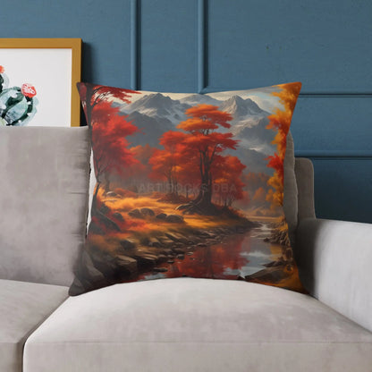 Autumn Mountain Landscape Square Pillow - Cozy Home Decor Fall Cushion Nature Inspired Pillow Thanksgiving Gift Living