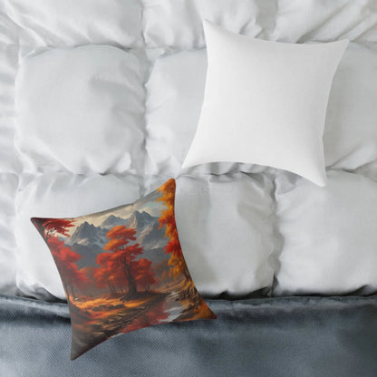 Autumn Mountain Landscape Square Pillow - Cozy Home Decor Fall Cushion Nature Inspired Pillow Thanksgiving Gift Living
