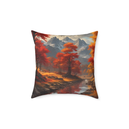 Autumn Mountain Landscape Square Pillow - Cozy Home Decor Fall Cushion Nature Inspired Pillow Thanksgiving Gift Living