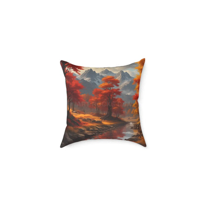 Autumn Mountain Landscape Square Pillow - Cozy Home Decor Fall Cushion Nature Inspired Pillow Thanksgiving Gift Living