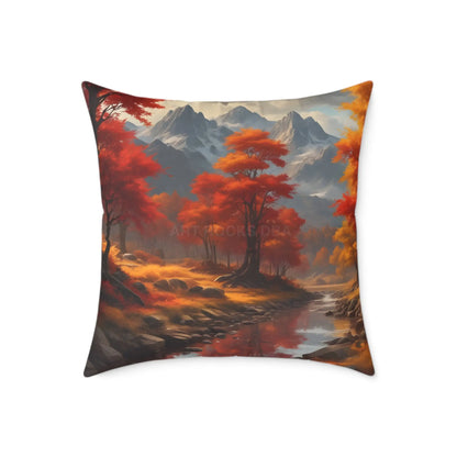 Autumn Mountain Landscape Square Pillow - Cozy Home Decor Fall Cushion Nature Inspired Pillow Thanksgiving Gift Living