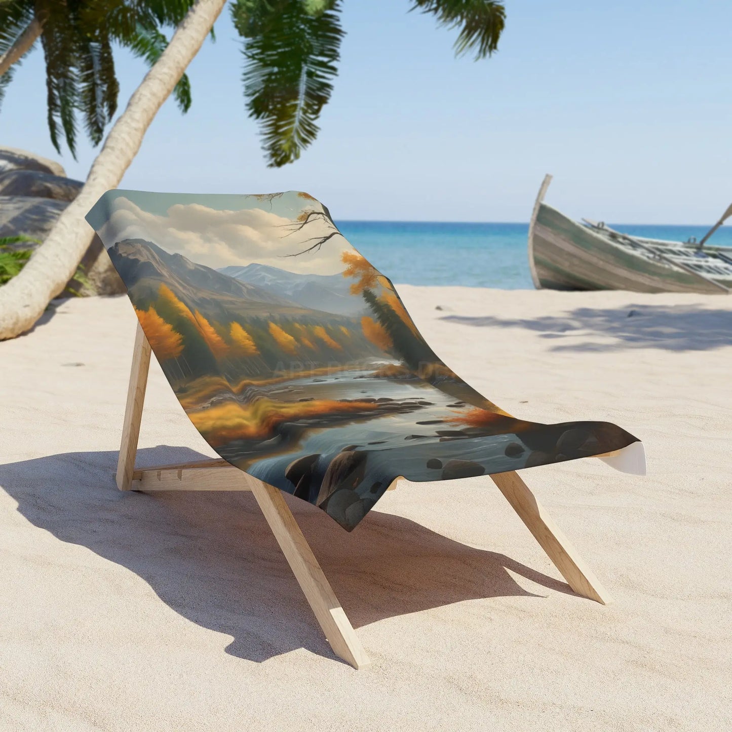 Autumn Mountain River Beach Towel - 30’’ × 60’’ - Home Decor