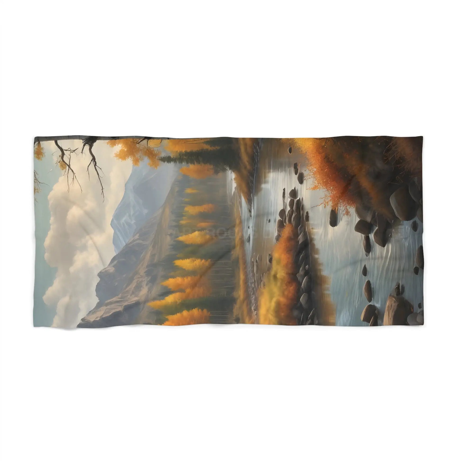Autumn Mountain River Beach Towel - Home Decor