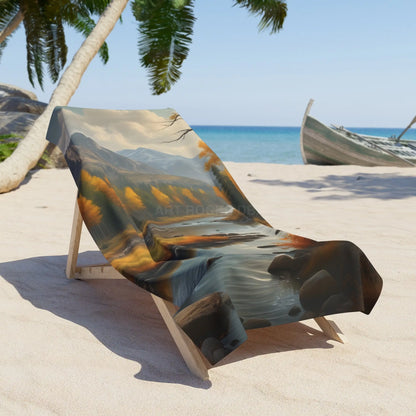 Autumn Mountain River Beach Towel - Home Decor