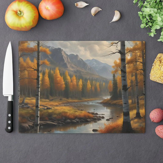 Autumn Mountain Stream Cutting Board — Scenic Aspen Forest Kitchen Board - Large - Home Decor