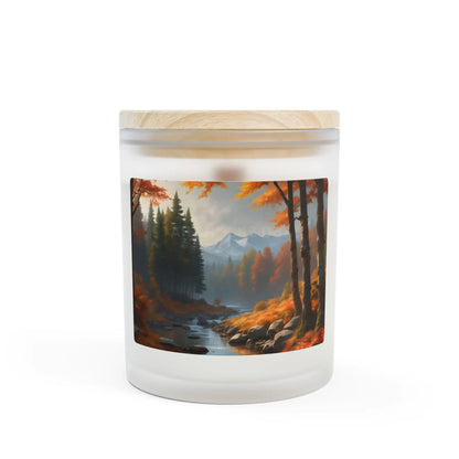Autumn Mountain Stream Frosted Glass Candle — 11oz Woodland Scentscape - Home Decor
