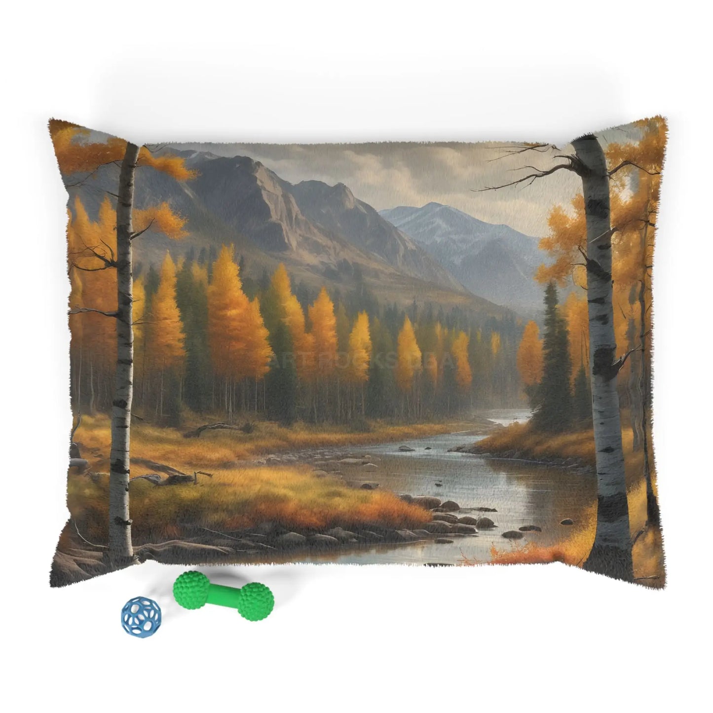 Autumn Mountain Stream Pet Bed — Cozy Scenic Dog & Cat Cushion - 40’’ × 30’’ - Pets