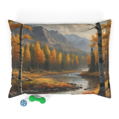 Autumn Mountain Stream Pet Bed — Cozy Scenic Dog & Cat Cushion - 40’’ × 30’’ - Pets