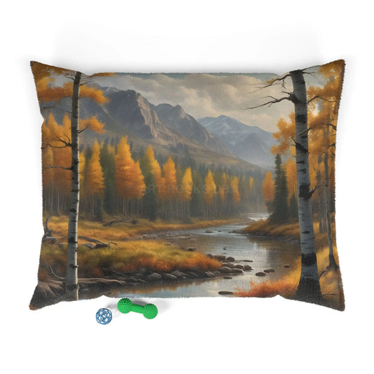 Autumn Mountain Stream Pet Bed — Cozy Scenic Dog & Cat Cushion - 50’’ × 40’’ - Pets