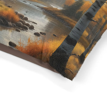 Autumn Mountain Stream Pet Bed — Cozy Scenic Dog & Cat Cushion - Pets