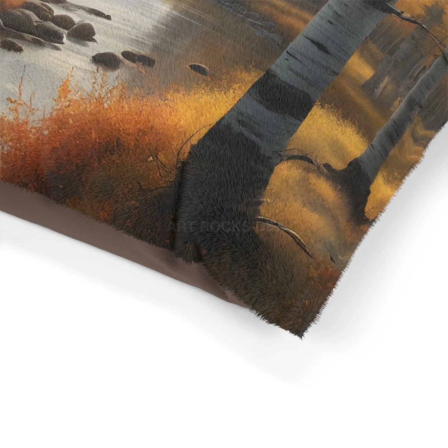 Autumn Mountain Stream Pet Bed — Cozy Scenic Dog & Cat Cushion - Pets