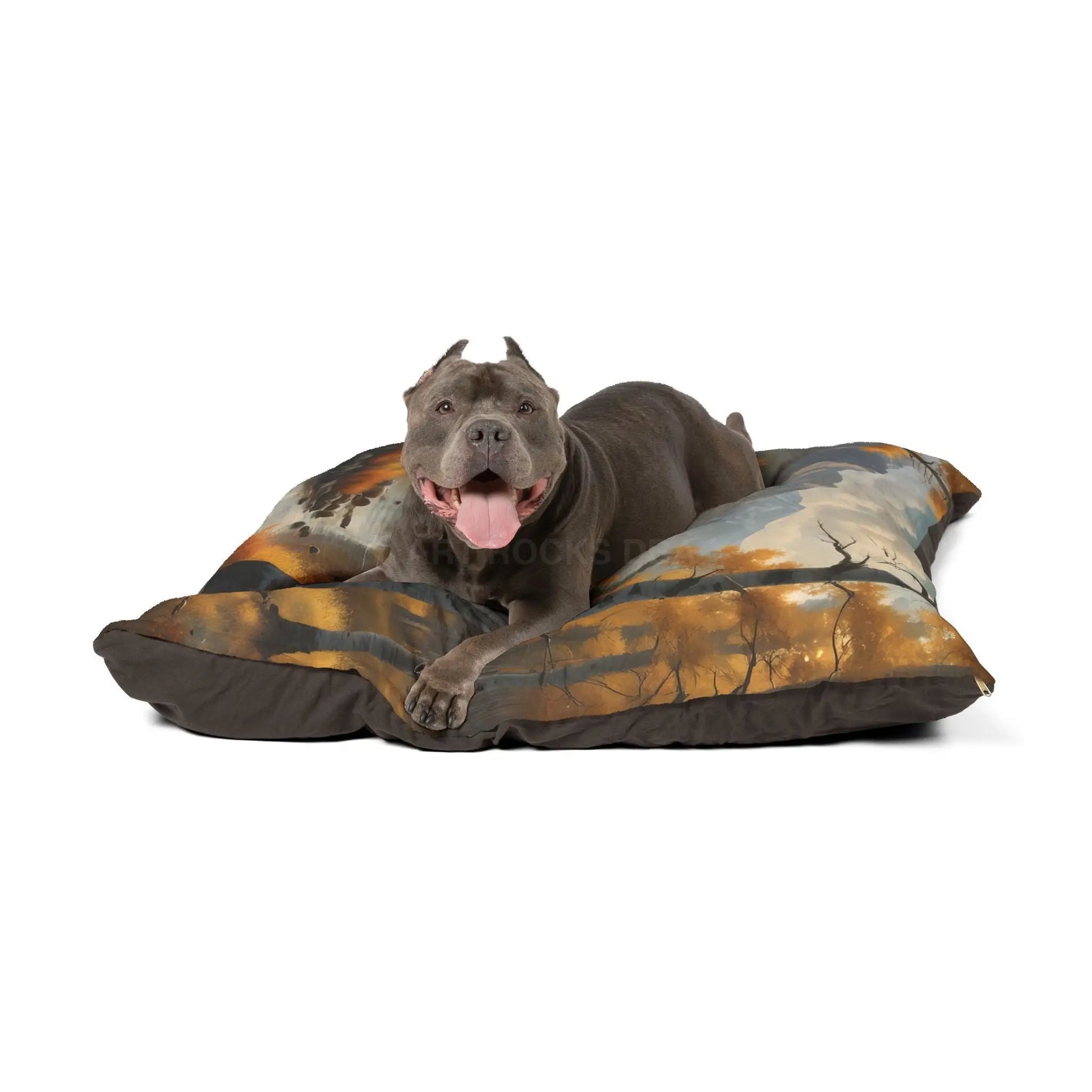 Autumn Mountain Stream Pet Bed — Cozy Scenic Dog & Cat Cushion - Pets