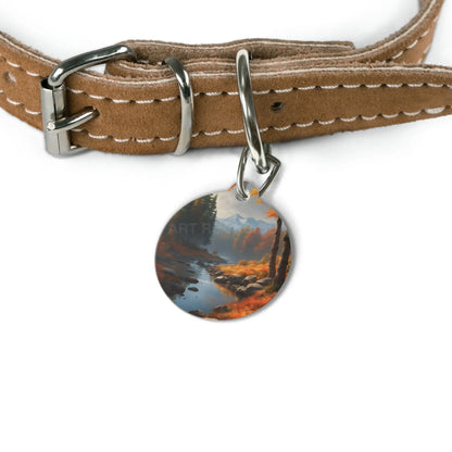 Autumn Mountain Stream Pet Tag — Scenic Fall Landscape Dog & Cat ID Charm - 1’’ - Pets